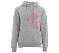 Kapuzensweatshirt ZWILLINGSHERZ Gr. L/XL, grau (hellgrau), Damen, Sweatware, Obermaterial: 50% Baumwolle, 50% Polyester, meliert, Sweatshirts, mit "Smile"-Aufdruck in Neonfarben und gesticktem Smiley