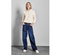 Hoodie STREET ONE, Damen, Gr. 46, beige (soft beige), Sweatware, 66% Polyester, 29% Viskose, 5% Elasthan, unifarben, normal, ohne Ausschnitt, Bündchen, Sweatshirts, mit elastischem Materialmix (388901