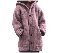 Hoodie Sweatshirt jacken Damen Hoodie Strickpullover Long Tops Bluse Pullover Frauen Casual Warm Loose Button (4XL,rot)