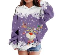 Hoodie Teenager Mädchen Herbst - Weihnachts Pullover Kinder Kinder-Sweatshirt mit Kapuze Hirschkopf-Cartoon Langarm für Jungen (2-12 Jahre) (Purple 11-12 Jahre)