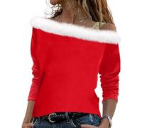 Hoodie Teenager Mädchen Sweatshirt Für Frauen Basic Langarmshirt Damen Damen Oberteile Elegant Weihnachten 3D Druck Plüsch Schulterfrei Langarm Pulli Shirt Mit Schulterriemen Xmas Sweater Damen