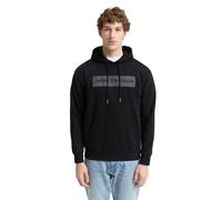 Hoodie TOM TAILOR DENIM, Herren, Gr. M, night watch schwarz, Sweatware, Obermaterial: 70% Baumwolle, 30% Polyester, bedruckt, regular fit taillenbedeckt, ohne Ausschnitt, Bündchen, Sweatshirts, mit Lo