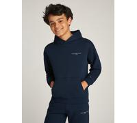 Hoodie TOMMY HILFIGER "MINI CORP HOODIE", Mädchen, Gr. 6 (116), blau (schwarz night navy), Sweatware, Obermaterial: 80% Baumwolle, 20% Polyester, unifarben, bequem normal, Rundhals, Rippbündchen, Swea
