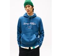 Hoodie TOMMY HILFIGER "SCRIPT LOGO HOODY", Herren, Gr. XL, blau (aegean sea), Sweatware, Obermaterial: 63% Baumwolle, 37% Polyester, unifarben, regular fit hüftlang, Rippbündchen, Sweatshirts Hoodie,