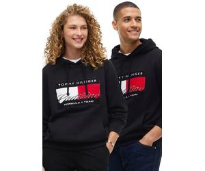 Hoodie TOMMY HILFIGER "TH x Cadillac Formula 1 Team GRAPHIC FLAG", Damen, Gr. L, schwarz, Sweatware, Obermaterial: 100% Baumwolle, bestickt, hüftlang, Rundhals, Rippbündchen, Sweatshirts Hoodie, Baumw
