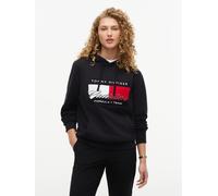 Hoodie TOMMY HILFIGER "TH x Cadillac Formula 1 Team GRAPHIC FLAG", Damen, Gr. XXL, schwarz, Sweatware, Obermaterial: 100% Baumwolle, bestickt, hüftlang, Rundhals, Rippbündchen, Sweatshirts Hoodie, Bau