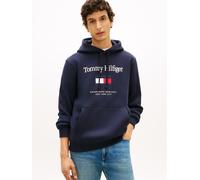 Hoodie TOMMY HILFIGER "TOMMY EMBRO FLAG", Herren, Gr. L, blau (desert sky), Sweatware, Obermaterial: 64% Baumwolle, 36% Polyester, regular fit, Rippbündchen, Sweatshirts Hoodie, normale Passform, Stic