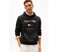 Hoodie TOMMY HILFIGER "TOMMY EMBRO FLAG", Herren, Gr. L, schwarz, Sweatware, Obermaterial: 64% Baumwolle, 36% Polyester, regular fit, Rippbündchen, Sweatshirts Hoodie, normale Passform, Stickerei (313