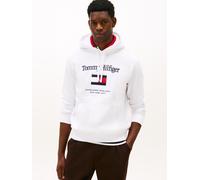 Hoodie TOMMY HILFIGER "TOMMY EMBRO FLAG", Herren, Gr. S, weiß, Sweatware, Obermaterial: 64% Baumwolle, 36% Polyester, regular fit, Rippbündchen, Sweatshirts Hoodie, normale Passform, Stickerei (321990