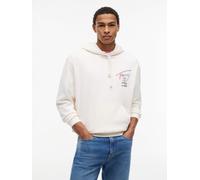 Hoodie TOMMY JEANS "TJM RELAXED SIGNATURE", Herren, Gr. XL, weiß (ancient weiß), Sweatware, Obermaterial: 100% Baumwolle, relaxed fit normal, Bündchen, Sweatshirts Hoodie (46765336-XL) ancient weiß