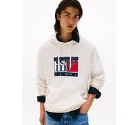 Hoodie TOMMY JEANS "TJM RWB FLAG", Herren, Gr. M, weiß (ancient weiß), Sweatware, Obermaterial: 100% Baumwolle, regular fit, Bündchen, Sweatshirts Hoodie, Regular Fit, Sweatshirt, mehrfarbiger Print (