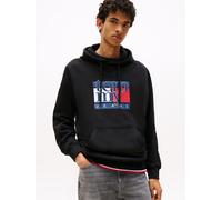 Hoodie TOMMY JEANS "TJM RWB FLAG", Herren, Gr. M, schwarz, Sweatware, Obermaterial: 100% Baumwolle, casual, regular fit, Langarm Bündchen, Sweatshirts, Regular Fit, Sweatshirt, mehrfarbiger Print (159