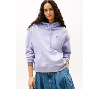 Hoodie TOMMY JEANS "TJW BXY BADGE HOODIE EXT", Damen, Gr. L (40), lila (periwinkle dusk), Sweatware, Obermaterial: 100% Baumwolle, unifarben, bequem hüftlang, Rippbündchen, Sweatshirts Hoodie, mit Log