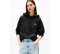 Hoodie TOMMY JEANS "TJW BXY BADGE HOODIE EXT", Damen, Gr. XS (34), schwarz, Sweatware, Obermaterial: 100% Baumwolle, unifarben, casual, bequem hüftlang, Langarm Rippbündchen, Sweatshirts, mit Logo-Bad