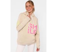 Hoodie ZWILLINGSHERZ "Alissa", Damen, Gr. S/M, beige, Sweatware, Obermaterial: 50% Baumwolle, 50% Polyester, unifarben mit Farbeinsätzen, normal hüftlang, hoch geschlossener Ausschnitt, Bündchen, Swea