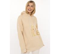 Hoodie ZWILLINGSHERZ "Alissa Shiny", Damen, Gr. S/M, beige, Sweatware, Obermaterial: 50% Baumwolle, 50% Polyester, comfort fit hüftlang, ohne Ausschnitt, angesetztes Bündchen, Sweatshirts Hoodie, glän