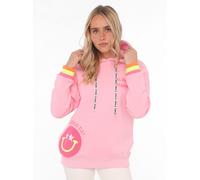 Hoodie ZWILLINGSHERZ "Always Happy", Damen, Gr. L/XL, rosa, Sweatware, Obermaterial: 50% Baumwolle, 50% Polyester, unifarben, normal hüftbedeckend, V-Ausschnitt, Sweatshirts Hoodie, Smiley aus Frottee