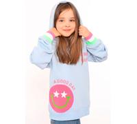 Hoodie ZWILLINGSHERZ ""Always Happy" Kids", Mädchen, Gr. 122/128, blau, Sweatware, Obermaterial: 50% Baumwolle, 50% Polyester, regular fit hüftbedeckend, ohne Ausschnitt, angesetztes Bündchen, Sweatsh