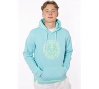 Hoodie ZWILLINGSHERZ ""Anker & Moin"", Herren, Gr. S, blau (türkis), Sweatware, Obermaterial: 50% Baumwolle, 50% Polyester, unifarben, Basic hüftlang, Rundhals, angesetztes Bündchen, Sweatshirts Hoodi