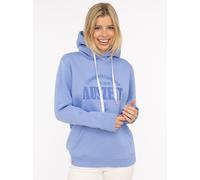 Hoodie ZWILLINGSHERZ "Auszeit", Damen, Gr. S/M, blau (mittelblau), angeraute Sweatware, Obermaterial: 50% Baumwolle, 50% Polyester, unifarben, Sweatshirts Hoodie, mit gestickter "Auszeit"-Botschaft, K