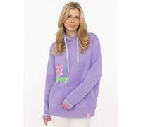 Hoodie ZWILLINGSHERZ "Be Happy", Damen, Gr. S/M, lila, Sweatware, Obermaterial: 50% Baumwolle, 50% Polyester, Sweatshirts Hoodie, gestreifte Bündchen, Aufdruck auf Brust, Kapuze, Kängurutasche (705321