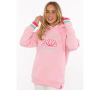 Hoodie ZWILLINGSHERZ "Be Patient", Damen, Gr. S/M, pink, Sweatware, Obermaterial: 50% Baumwolle, 50% Polyester, Sweatshirts Hoodie, Schriftzug und Blüte, gestreifte Ärmelbündchen, Kapuze (69827831-S) 