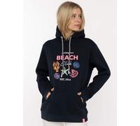 Hoodie ZWILLINGSHERZ "Beach Club", Damen, Gr. L/XL, marine, Sweatware, Obermaterial: 50% Baumwolle, 50% Polyester, Sweatshirts Hoodie, Muschel-Motiv, Kapuze mit bunter Kordel, Kängurutasche (20982219-