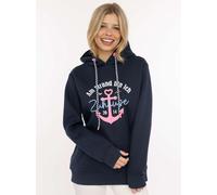Hoodie ZWILLINGSHERZ "Beach Home", Damen, Gr. M, marine, Sweatware, Obermaterial: 50% Baumwolle, 50% Polyester, Sweatshirts Hoodie, Motiv „Am Strand bin ich zu Hause“, Anker, Kapuze mit Kordel (552108