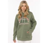 Hoodie ZWILLINGSHERZ "Better with a Dog", Damen, Gr. L/XL, grün (khaki), Sweatware, Obermaterial: 50% Baumwolle, 50% Polyester, Sweatshirts Hoodie, gestickte Hunde und Slogan, Kapuze mit Kordel, Kängu
