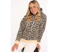 Hoodie ZWILLINGSHERZ "Classic Leo AOP", Damen, Gr. SM (S/M), beige, comfort fit hüftlang, V-Ausschnitt, Sweatshirts Hoodie, Leo Allover mit Kängurutaschen (28587359-SM)
