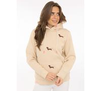 Hoodie ZWILLINGSHERZ "Dackel all over", Damen, Gr. L/XL, beige, Sweatware, Obermaterial: 50% Baumwolle, 50% Polyester, ohne Ausschnitt, angesetztes Bündchen, Sweatshirts Hoodie, gestickte Dackel auf V