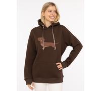Hoodie ZWILLINGSHERZ ""Dackel"", Damen, Gr. L/XL, braun (dunkelbraun), Sweatware, Obermaterial: 50% Baumwolle, 50% Polyester, unifarben, hüftbedeckend, ohne Ausschnitt, Sweatshirts Hoodie, Stickerei v