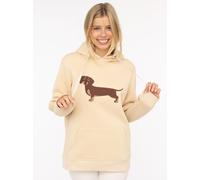 Hoodie ZWILLINGSHERZ ""Dackel"", Damen, Gr. S/M, beige, Sweatware, Obermaterial: 50% Baumwolle, 50% Polyester, unifarben, hüftbedeckend, ohne Ausschnitt, Sweatshirts Hoodie, Stickerei vorne, weiche Fl