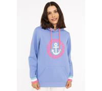 Hoodie ZWILLINGSHERZ, Damen, Gr. L/XL, jeans, Sweatware, Obermaterial: 50% Baumwolle, 50% Polyester, unifarben mit Farbeinsätzen, normal hüftlang, hoch geschlossener Ausschnitt, Bündchen, Sweatshirts