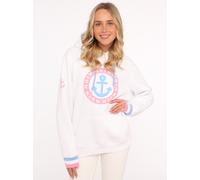 Hoodie ZWILLINGSHERZ, Damen, Gr. L/XL (L/XL), weiß, Sweatware, Obermaterial: 50% Baumwolle, 50% Polyester, normal hüftlang, hoch geschlossener Ausschnitt, Bündchen, Sweatshirts Hoodie, Langarm, Kapuze