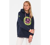 Hoodie ZWILLINGSHERZ, Damen, Gr. S/M, blau (marine), Sweatware, Obermaterial: 50% Baumwolle, 50% Polyester, unifarben mit Farbeinsätzen, normal hüftlang, hoch geschlossener Ausschnitt, Bündchen, Sweat