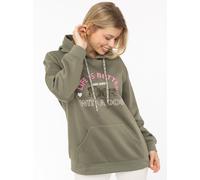 Hoodie ZWILLINGSHERZ "Dog Life", Damen, Gr. S/M, khaki, Sweatware, Obermaterial: 80% Polyester, 20% Baumwolle, Sweatshirts Hoodie, Mini-Me,mit gestickten Hunden und Slogan (63603206-S) khaki