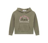 Hoodie ZWILLINGSHERZ "Dog Life", Mädchen, Gr. 146/152, khaki, Sweatware, Obermaterial: 80% Polyester, 20% Baumwolle, Sweatshirts Hoodie, Mini-Me,mit gestickten Hunden und Slogan (82907651-146) khaki