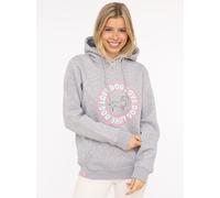 Hoodie ZWILLINGSHERZ ""Dog Love"", Damen, Gr. S/M, grau (hellgrau), angeraute Sweatware, Obermaterial: 50% Baumwolle, 50% Polyester, unifarben mit Farbeinsatz, Sweatshirts Hoodie, mit gesticktem Dacke