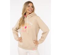 Hoodie ZWILLINGSHERZ ""Fernweh nach Meer"", Damen, Gr. L/XL (L/XL), beige (hellbeige), Obermaterial: 50% Baumwolle, 50% Polyester, comfort fit hüftbedeckend, V-Ausschnitt, Sweatshirts Hoodie, mit mari