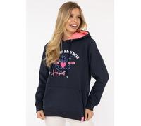 Hoodie ZWILLINGSHERZ ""Fernweh nach Meer"", Damen, Gr. SM (S/M), blau (marine), Obermaterial: 50% Baumwolle, 50% Polyester, comfort fit hüftbedeckend, V-Ausschnitt, Sweatshirts Hoodie, mit maritimer S