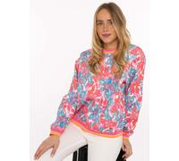 Hoodie ZWILLINGSHERZ "Flower Sparkles", Damen, Gr. S/M, bunt, Sweatware, Obermaterial: 50% Baumwolle, 50% Polyester, Sweatshirts Hoodie, Rundhals, gestreifte Neon-Bündchen, florales Muster (15247027-S