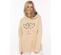 Hoodie ZWILLINGSHERZ "FOREVER wild", Damen, Gr. S/M, beige, Sweatware, Obermaterial: 50% Baumwolle, 50% Polyester, Sweatshirts Hoodie, zwei gestickte Herzmotive, Leo-Design, Kapuze, Kängurutasche (148