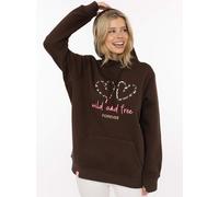 Hoodie ZWILLINGSHERZ "FOREVER wild", Damen, Gr. S/M, dunkelbraun, Sweatware, Obermaterial: 50% Baumwolle, 50% Polyester, Sweatshirts Hoodie, zwei gestickte Herzmotive, Leo-Design, Kapuze, Kängurutasch