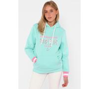 Hoodie ZWILLINGSHERZ ""Glücklich am Meer"", Damen, Gr. L/XL, grün (mint), Sweatware, Obermaterial: 50% Baumwolle, 50% Polyester, regular fit hüftlang, V-Ausschnitt, angesetztes Bündchen, Sweatshirts H