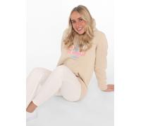 Hoodie ZWILLINGSHERZ ""Glücklich am Strand"", Damen, Gr. L/XL (L/XL), beige (hellbeige), Obermaterial: 50% Baumwolle, 50% Polyester, comfort fit hüftbedeckend, V-Ausschnitt, Sweatshirts Hoodie, mit ma