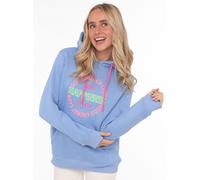 Hoodie ZWILLINGSHERZ "Good Vibes", Damen, Gr. L/XL (L/XL), blau (hellblau), Sweatware, Obermaterial: 50% Baumwolle, 50% Polyester, unifarben, normal hüftbedeckend, V-Ausschnitt, Sweatshirts Hoodie, ge