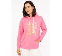 Hoodie ZWILLINGSHERZ ""Good Vibes"", Damen, Gr. LXL (L/XL), pink (neon pink), Sweatware, Obermaterial: 50% Baumwolle, 50% Polyester, unifarben mit Farbeinsatz, modisch, comfort fit hüftlang, V-Ausschn
