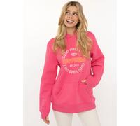 Hoodie ZWILLINGSHERZ "Good Vibes", Damen, Gr. L/XL, mittelpink, Sweatware, Obermaterial: 50% Baumwolle, 50% Polyester, normal hüftbedeckend, V-Ausschnitt, Sweatshirts Hoodie, gestickter Schriftzug, Ka