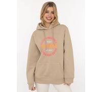 Hoodie ZWILLINGSHERZ "Good Vibes", Damen, Gr. S/M, greige, Sweatware, Obermaterial: 50% Baumwolle, 50% Polyester, normal hüftbedeckend, V-Ausschnitt, Sweatshirts Hoodie, gestickter Schriftzug, Kapuze,